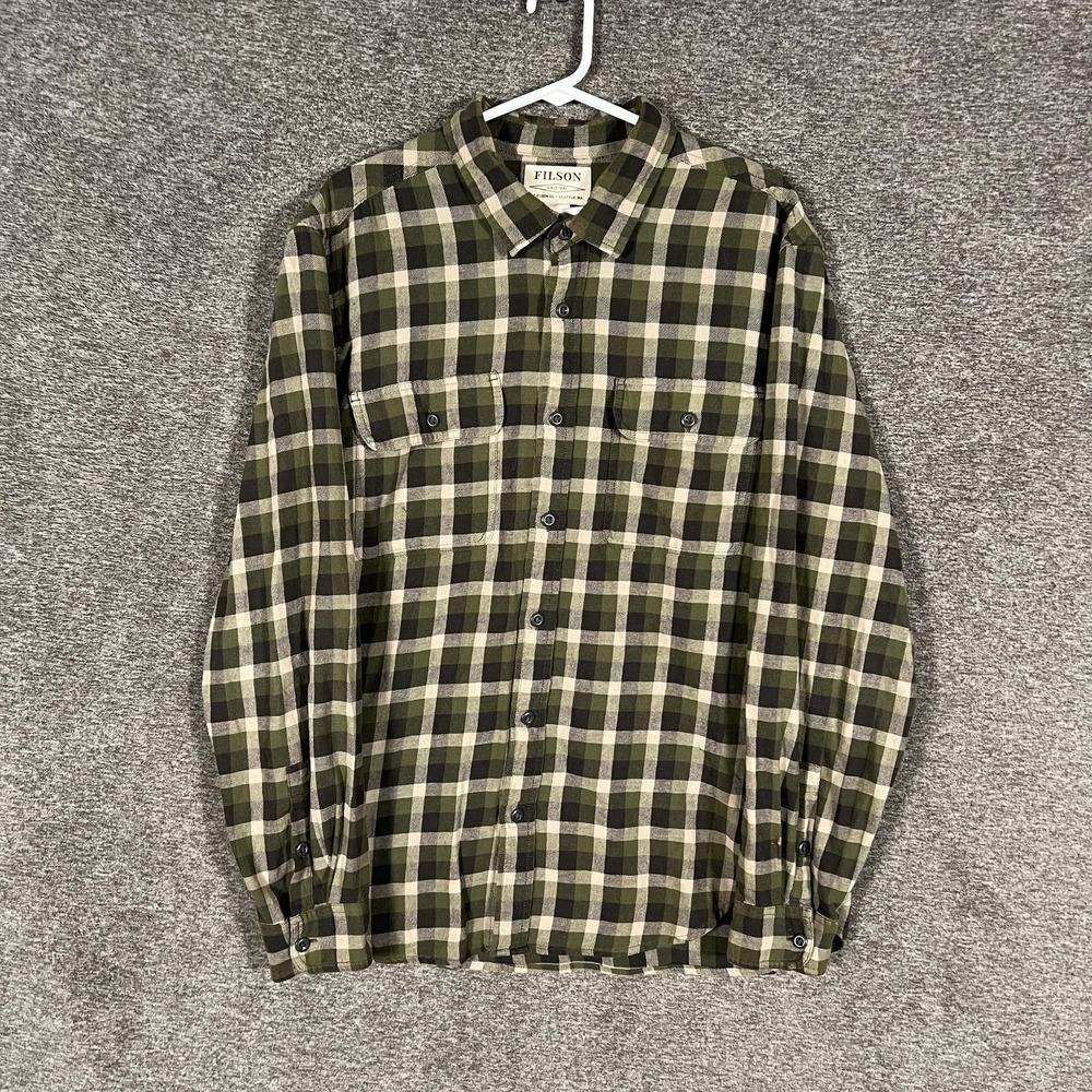 Filson Flannel Shirt Mens XL Green Plaid Cotton Button Front Long Sleeve Outdoor